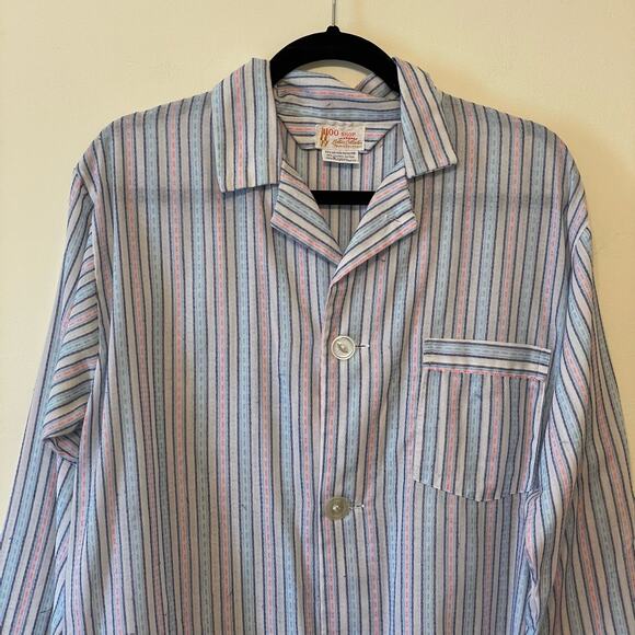 RARE Vintage M green pink white long sleeve button down blouse stripe pastel - Picture 2 of 7